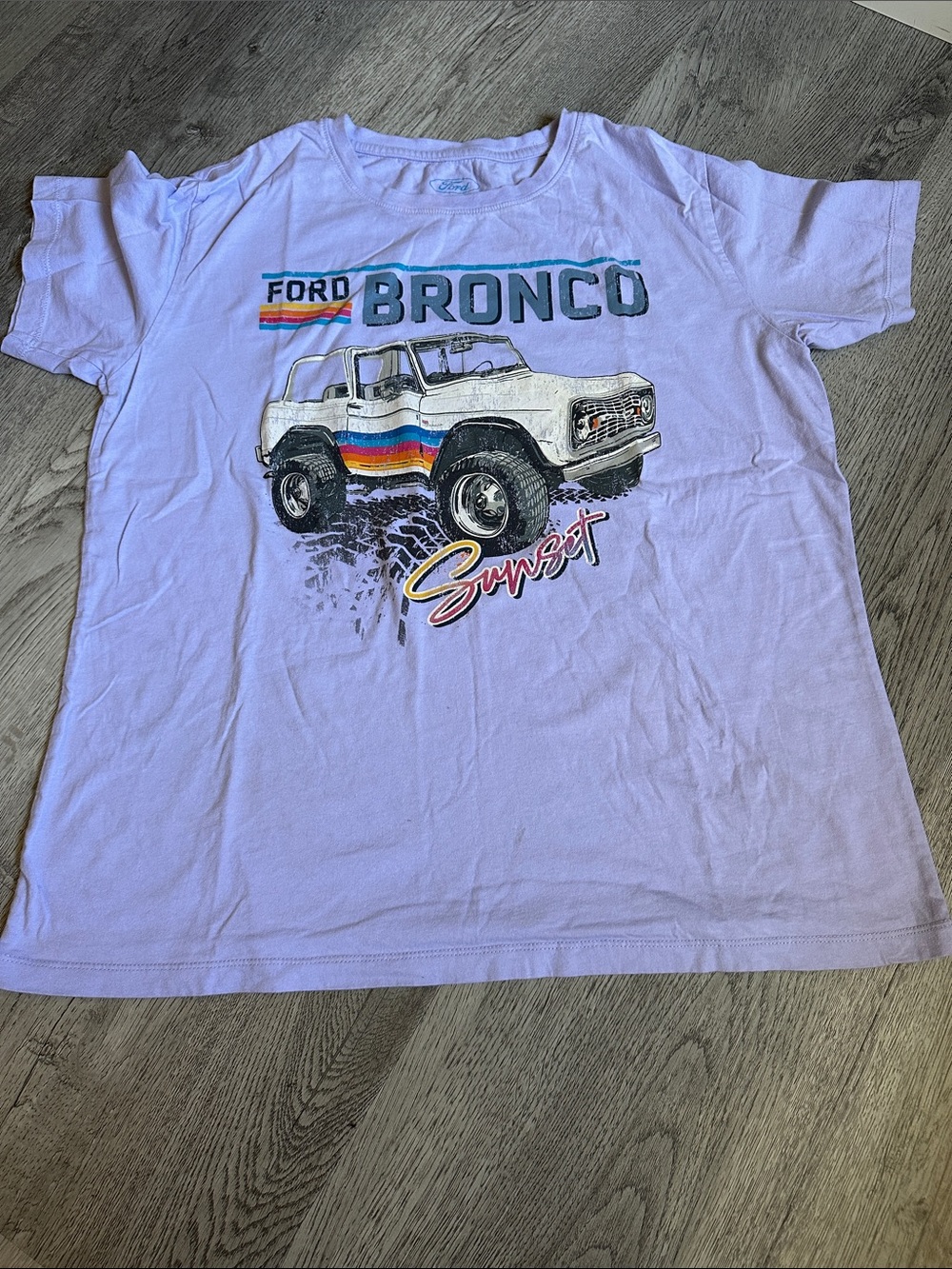 Ford Bronco Graphic Tee - Light Purple with Multicolor Stripes